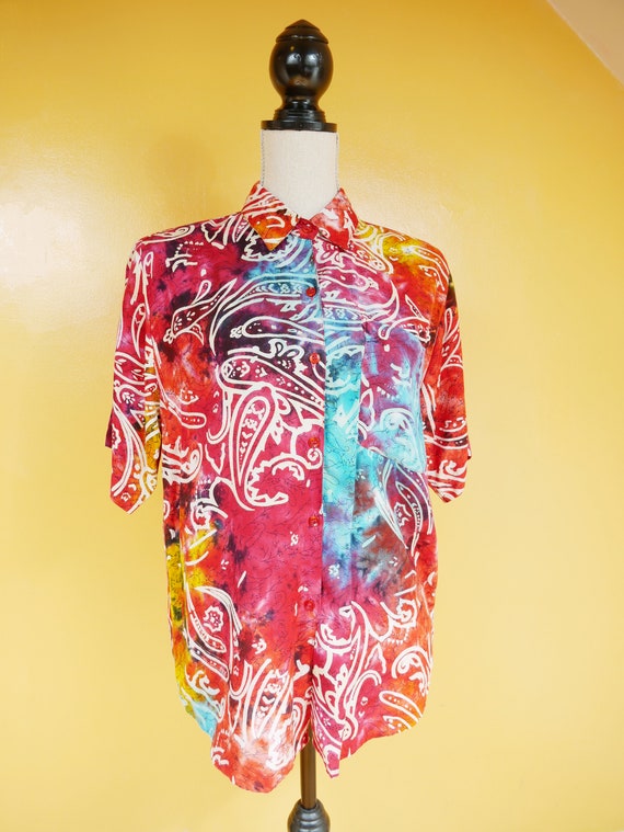 Rainbow Tie Dye Hawaiian Shirt - image 2