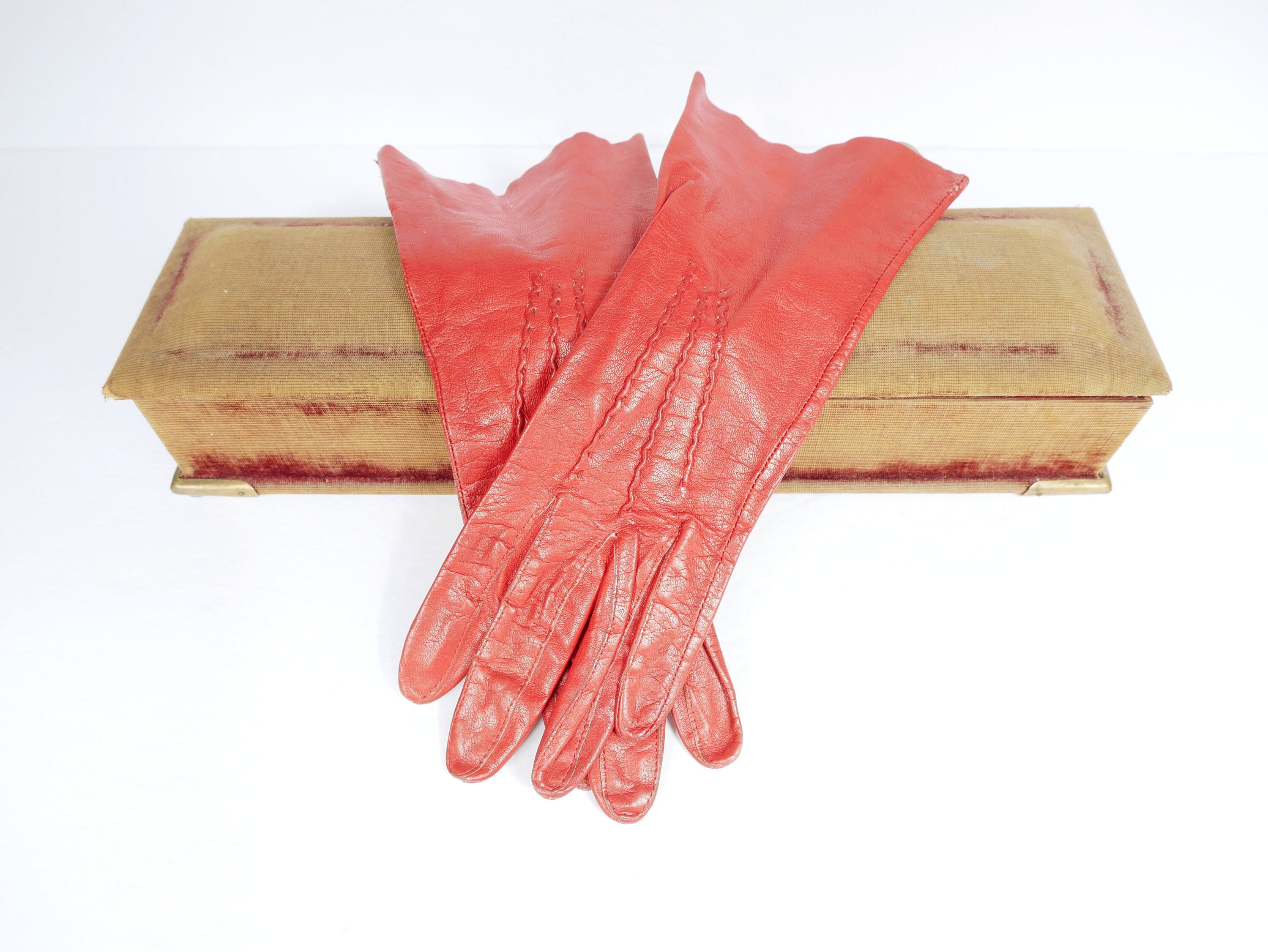 Braided Red Leather Below The Wrist Gloves Etsy