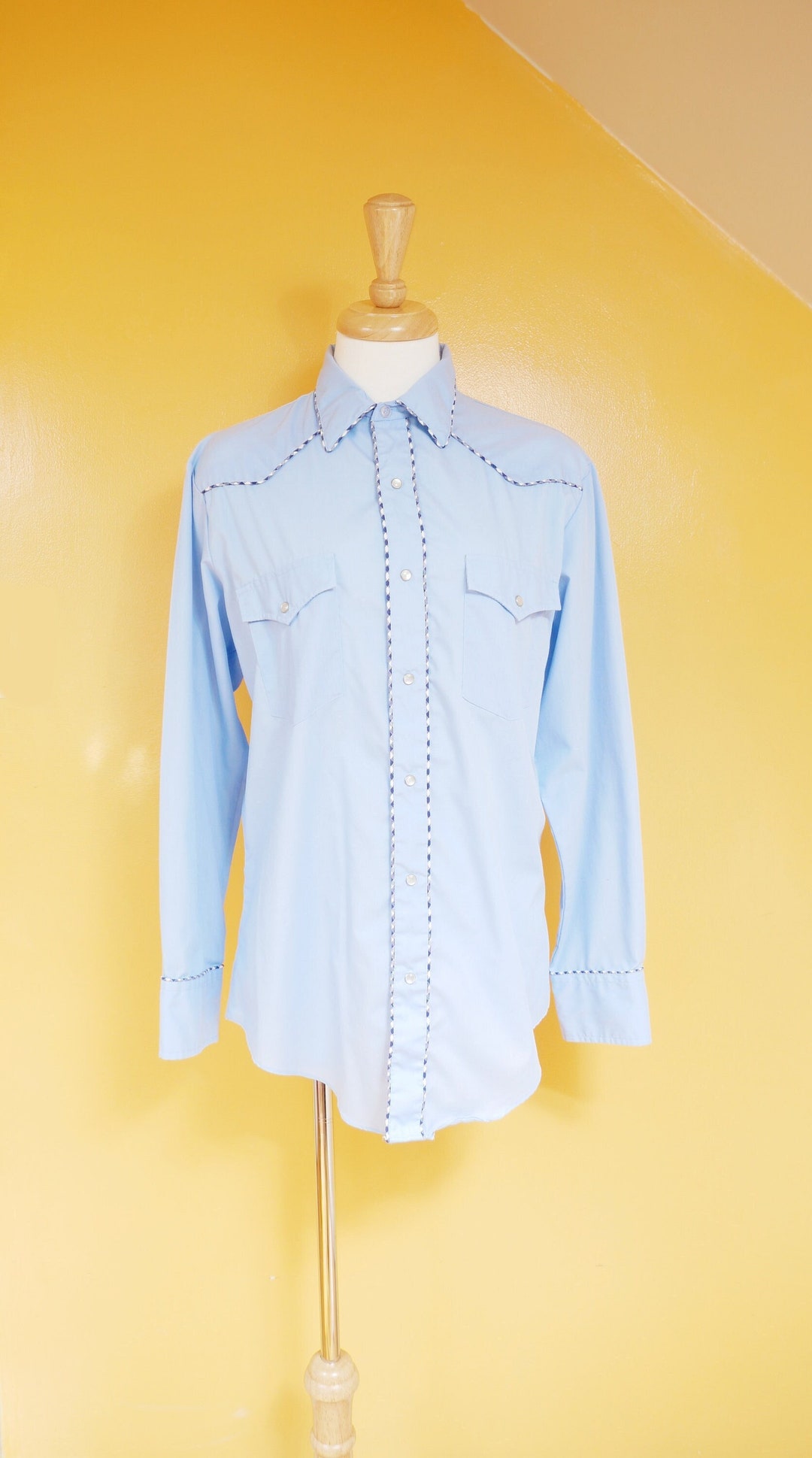 Light Blue Pearl Snap Western Shirt Etsy