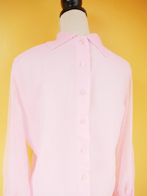 Bubblegum Pink Sheer Sleeve Backwards Blouse - image 7