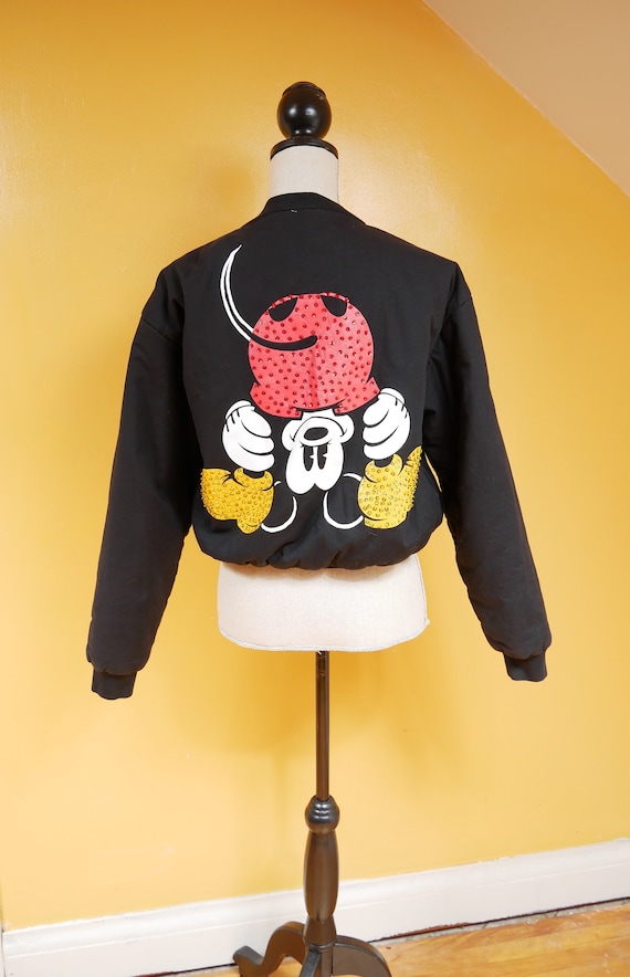 Mickey Mouse Cropped Sequin Bomber Jacket