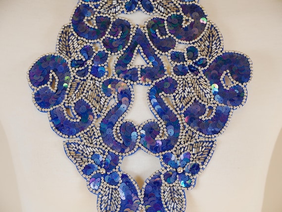Blue Beaded Sequin Applique Statement Choker Coll… - image 3