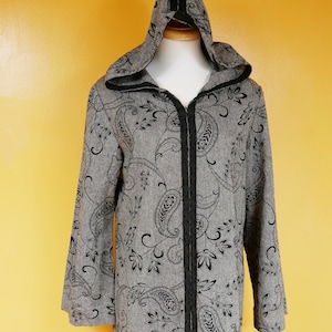 Hooded Grey Paisley Print Floor Length Kaftan Dress