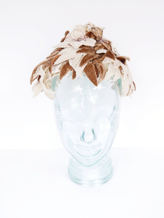 1940's Velvet Felt Floral Beehive Fascinator