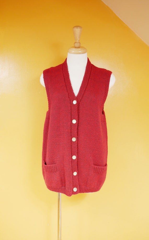 Red Hand Knit Sweater Vest - image 1