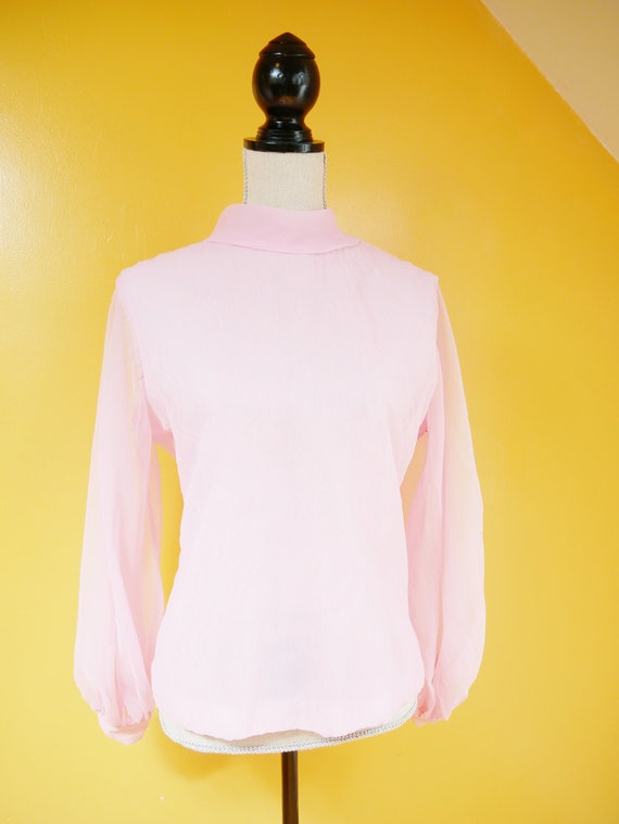 Bubblegum Pink Sheer Sleeve Backwards Blouse - image 2