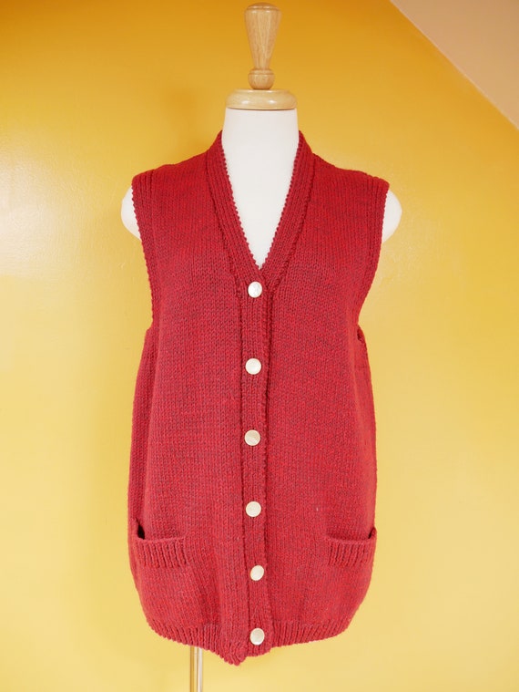 Red Hand Knit Sweater Vest - image 2