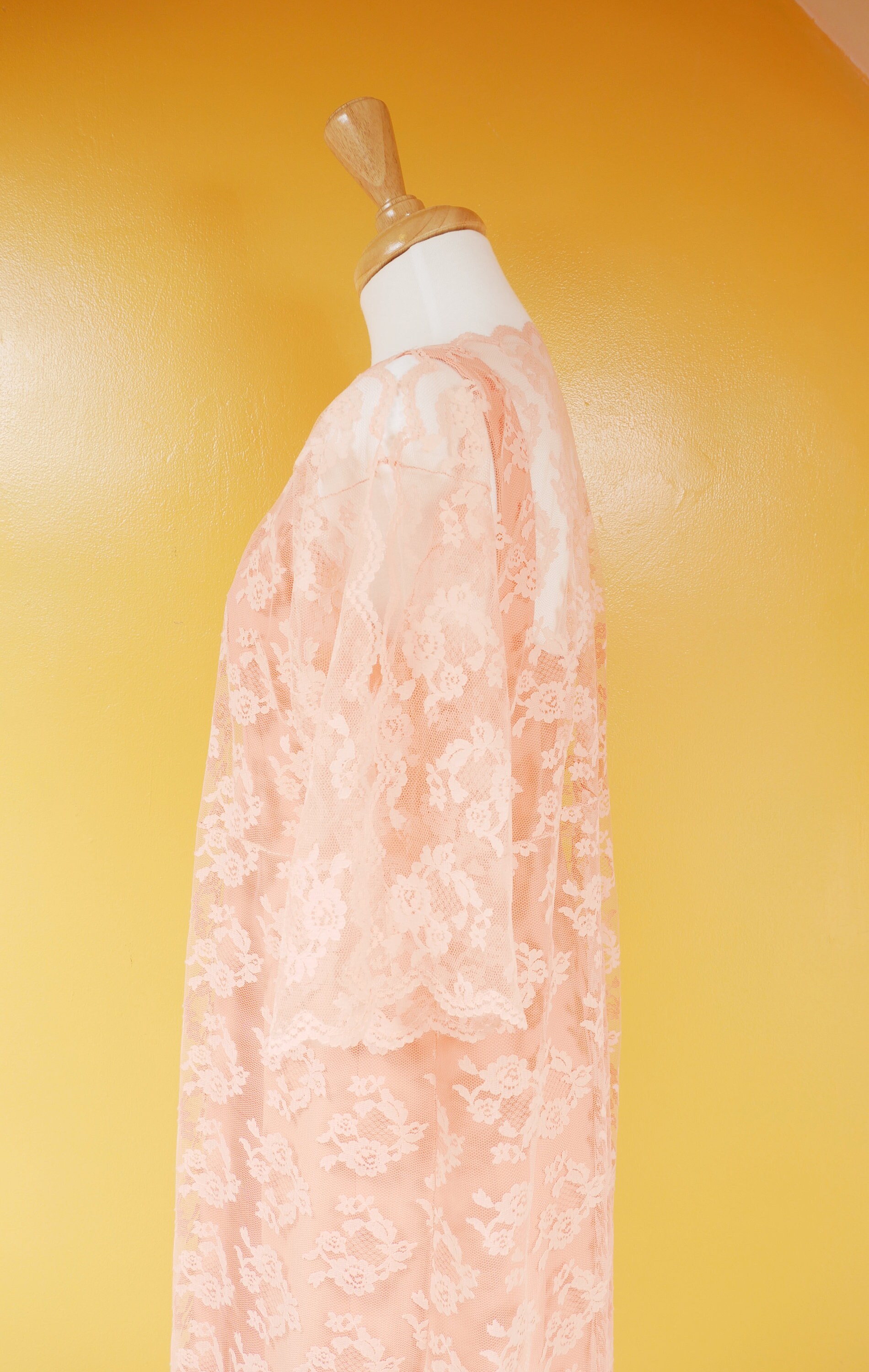 knee length dresses for ladies 1930s Peach Lace Gown + Capelet Ensemble [xs/sm]  Demetra Vintage