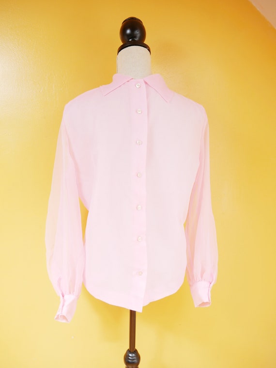 Bubblegum Pink Sheer Sleeve Backwards Blouse - image 6