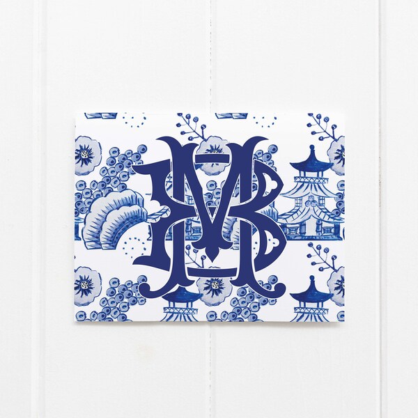 Chinoiserie Pagoda Monogrammed Notecards