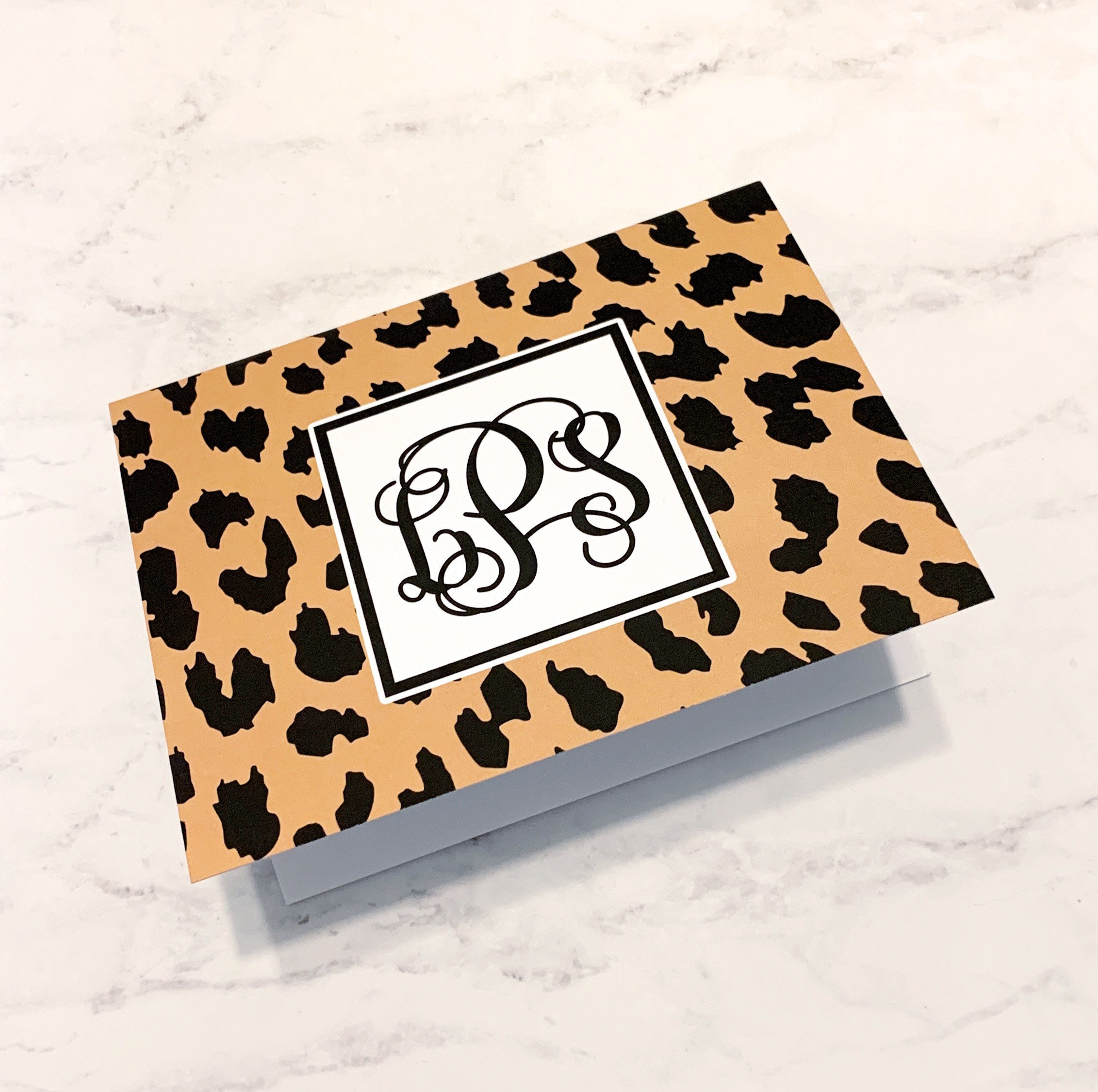 Monogramed Cheetah Fold Over Note Cards - Etsy