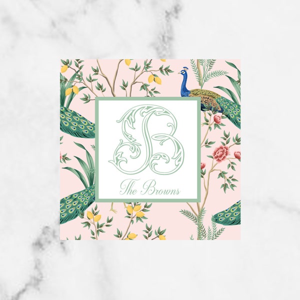 Chinoiserie Single Initial Monogram Enclosure Cards