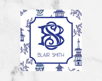 Blue and White Chinoiserie Monogram Gift Enclosure Card