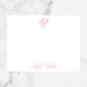 Pink watercolor bonnet personalized flat notecard