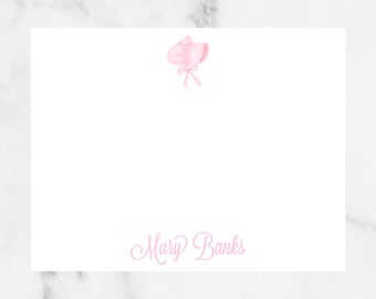 Pink watercolor bonnet personalized flat notecard