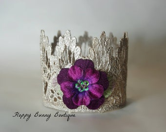 Lace Crown, Newborn Photo Prop, Wedding, Flower Girl, Birthday, Photo Prop, Easter, Champagne Lace Crown,  Lace Crown, Crown