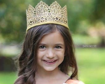 Lace Crown, Gold Lace Crown, Wedding, Flower Girl, Birthday, Photo Prop, Girl Lace Crown, Gold Crown, Crown