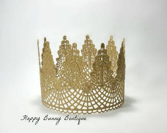 Lace Crown, Gold Lace Crown, Wedding, Flower Girl, Birthday, Photo Prop, Girl Lace Crown, Gold Crown, Crown