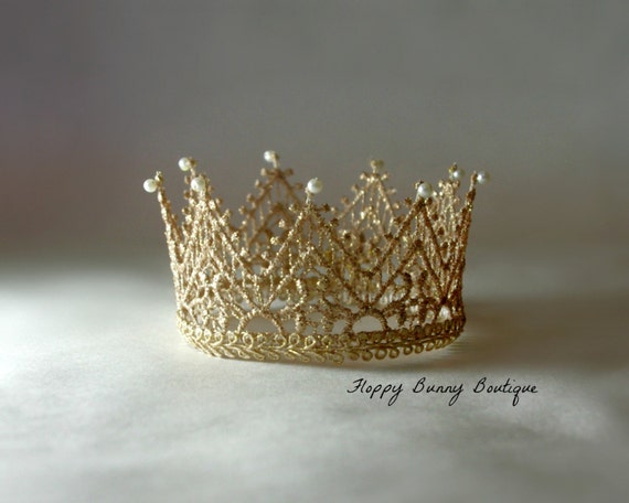 Lace Crown, Newborn Photo Prop, Wedding, Flower Girl, Birthday, Photo Prop, Gold Metallic Lace Crown, Gold Lace Crown, Crown, Il_570xn