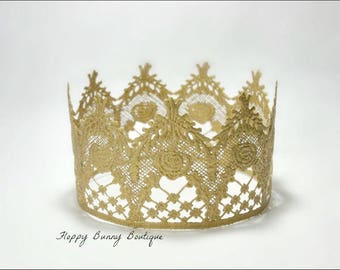 Lace Crown,  Gold Lace Crown, Wedding, Flower Girl, Birthday, Photo Prop, Girl Lace Crown, Gold Crown, Crown