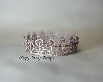 Lace Crown, Newborn Photo Prop, Wedding, Flower Girl, Birthday, Photo Prop, Rose Champagne Lace Crown, Crown