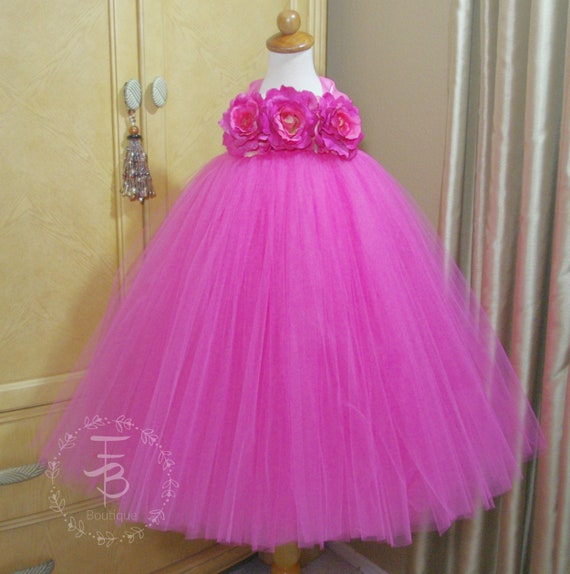 Pink Tutu Dress, Flower Girl, Jr. Bridesmaid, Birthday, Wedding, Hot Pink Tutu Dress, Shocking Pink Tutu Dress Il_570xn