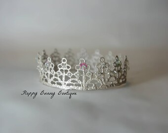 Lace Crown, Newborn Photo Prop, Wedding, Flower Girl, Birthday, Photo Prop, Silver Lace Crown,  Crown