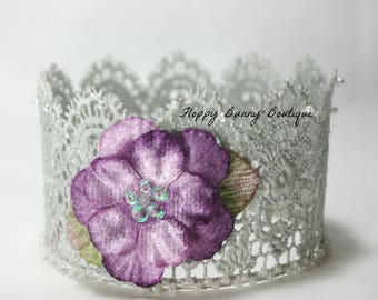 Lace Crown, Wedding, Flower Girl, Birthday, Photo Prop, Easter, Silver Lace Crown, Lace Crown, Crown