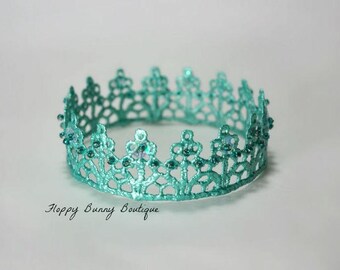 Lace Crown, Newborn Photo Prop, Wedding, Flower Girl, Birthday, Photo Prop, Teal Lace Crown, Crown,