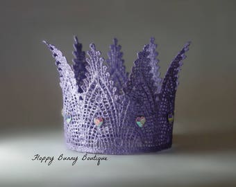 Lace Crown, Swarovski Lace Crown, Newborn Photo Prop, Wedding, Flower Girl, Birthday, Photo Prop, Easter, Crown, Lavender Lace Crown