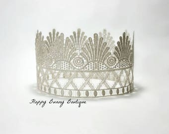 Lace Crown, Silver Lace Crown, Wedding, Flower Girl, Birthday, Photo Prop, Girl Lace Crown, Silver Crown, Crown