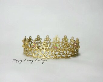 Lace Crown, Newborn Photo Prop, Wedding, Flower Girl, Birthday, Photo Prop, Gold Lace Crown, Crown,