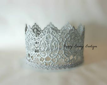 Lace Crown, Silver Lace Crown, Wedding, Flower Girl, Birthday, Photo Prop, Girl Lace Crown, Silver Crown, Crown