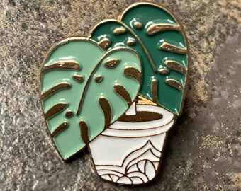 Monstera Variegated Mint Albo Plant gold Brooch Pin enamel metal