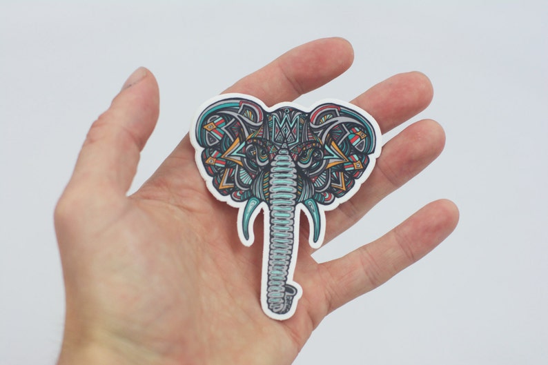 Elephant Sticker Stocking Stuffer, Elephant Design Laptop Sticker, Tribal Elephant Art, Bumper Sticker, Laptop Sticker, Paper and Stationary 