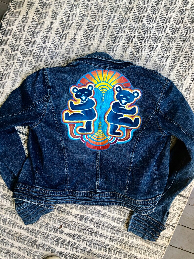 Dancing Bears Hand Painted Denim Jacket Grateful Dead Jean | Etsy