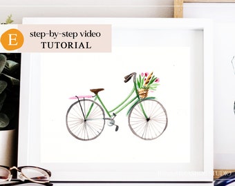 Watercolor Bicycle Tutorial for Beginners, DIY Artwork for Wall Art and Home Décor, or CardsStep-by-step painting lessons by Irina Trzaskos