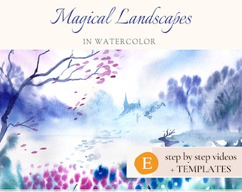 Whimsical Landscape Watercolor Video Tutorials for Beginners, DIY Artwork for Wall Art and Home Décor, Step-by-step Beginner Watercolour
