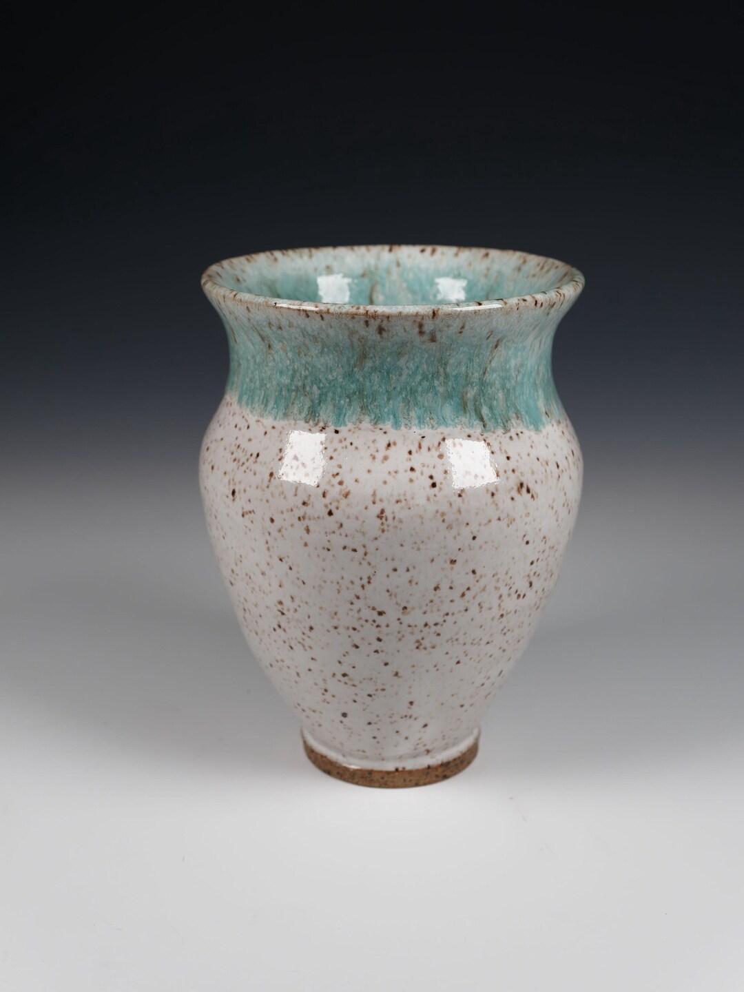 Handmade Ceramic Flower Vase, Wheel Thrown Pottery With White and Teal ...