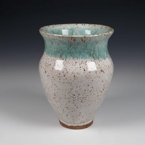 Handmade Ceramic Flower Vase, Wheel Thrown Pottery with White and Teal Glaze.