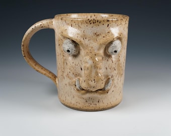 Handmade Ceramic Ogre Face Mug, 16 oz. Wheel Thrown Pottery
