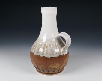 Large Ceramic Bottle with Spout, 18oz. Wheel Thrown Pottery with Carved Detail