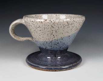 Cone Filter Coffee Pour Over, Handmade Ceramic Dripper, Purple and White Glaze