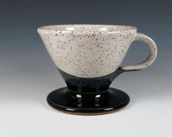Cone Filter Coffee Pour Over, Handmade Ceramic Dripper, Black and White Glaze
