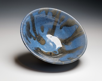 Handmade Ceramic Bowl, Blue and Drizzled Black Glaze, Wheel Thrown Pottery, Fruit Bowl