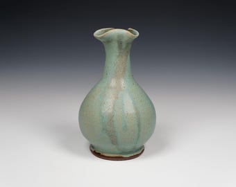 Handmade Ceramic Bud Vase: Green Matte Glaze Stoneware Pottery