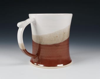 Large Handmade Mug with Thumb Rest, 16 oz. Ceramic Wheel Thrown Pottery