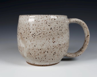 Handmade Coffee Mug, 11 oz. Wheel Thrown Pottery with White Glaze