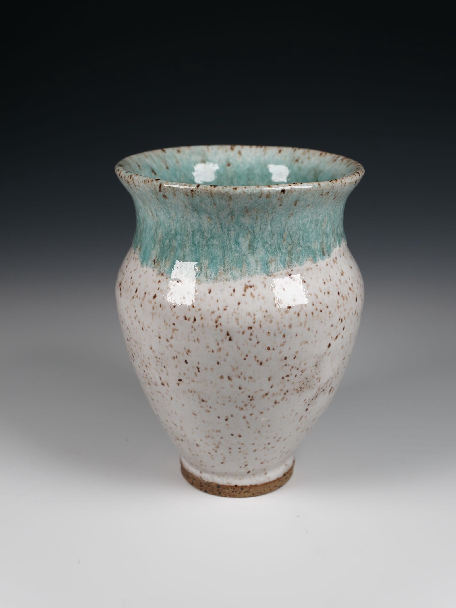 Handmade Ceramic Flower Vase, Wheel Thrown Pottery With White and Teal ...