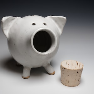 Ceramic Piggy Bank with Cork Stopper, Wheel Thrown Pottery